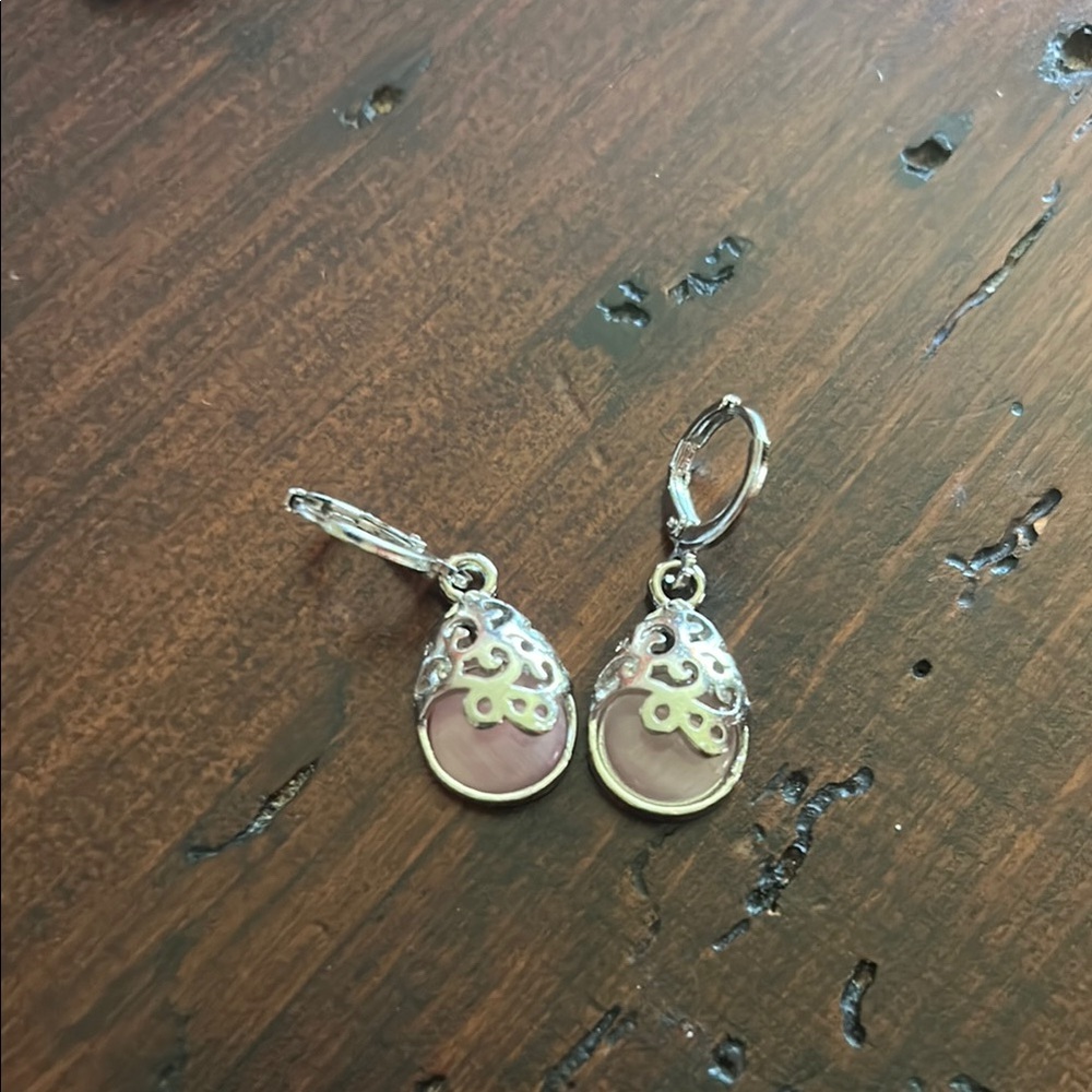 Elegant Silver and Pink Teardrop Earrings